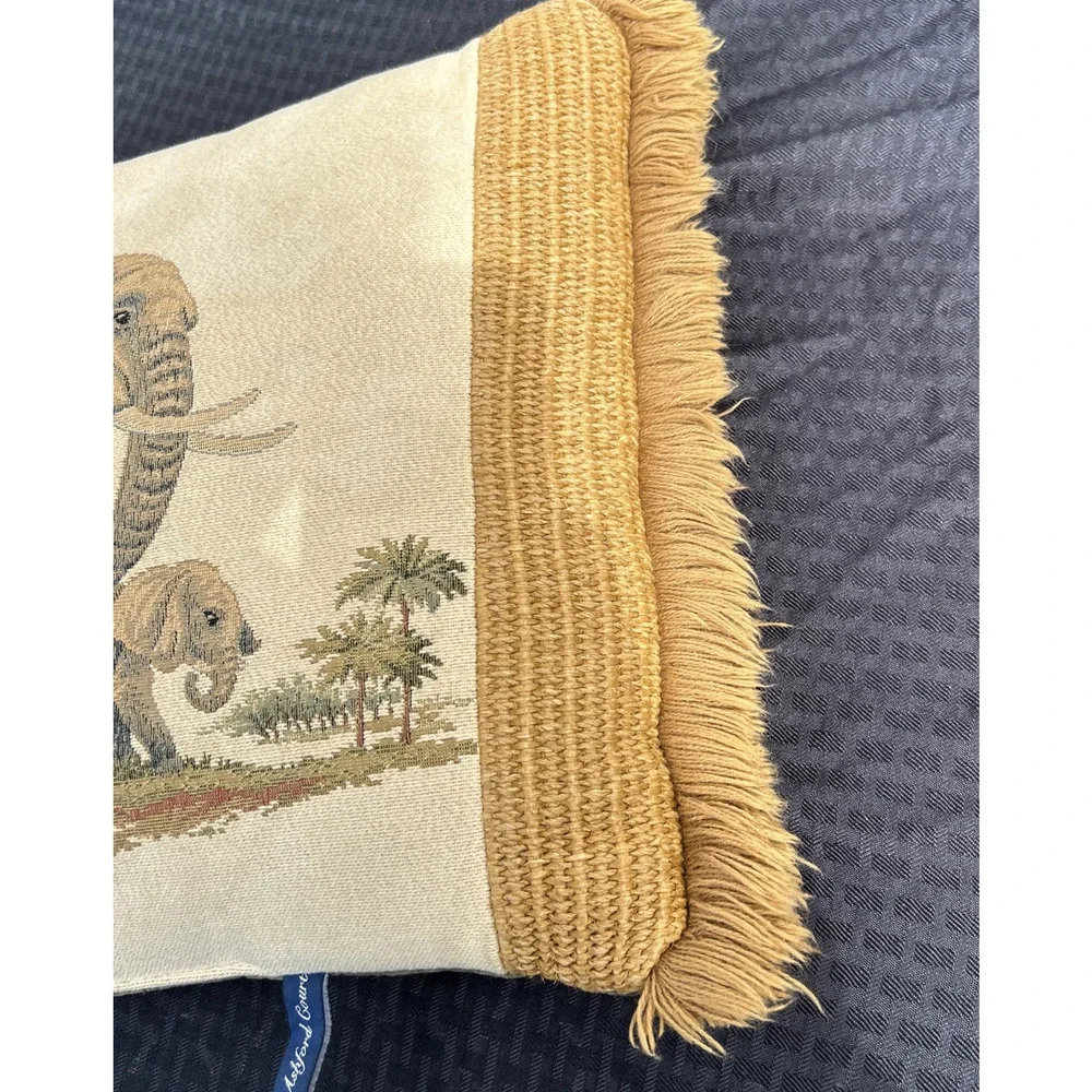 Elephant Safari Tapestry Throw Pillow Decor 24x15 Tan Gold Ashford Court RARE